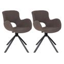 HERMOS - Lot de 2 Fauteuils de Table Tissu Bouclé Taupe Pied Pivotant Métal Noir