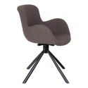 HERMOS - Lot de 2 Fauteuils de Table Tissu Bouclé Taupe Pied Pivotant Métal Noir