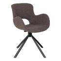 HERMOS - Lot de 2 Fauteuils de Table Tissu Bouclé Taupe Pied Pivotant Métal Noir