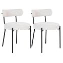 LOANA - Lot de 2 Chaises Tissu Bouclé Blanc Chiné Dossier et Pieds Métal Noir