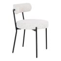 LOANA - Lot de 2 Chaises Tissu Bouclé Blanc Chiné Dossier et Pieds Métal Noir