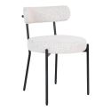 LOANA - Lot de 2 Chaises Tissu Bouclé Blanc Chiné Dossier et Pieds Métal Noir