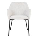 LOANA - Lot de 2 Fauteuils de Table Tissu Bouclé Blanc Chiné Pieds Métal Noir