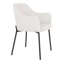 LOANA - Lot de 2 Fauteuils de Table Tissu Bouclé Blanc Chiné Pieds Métal Noir