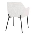 LOANA - Lot de 2 Fauteuils de Table Tissu Bouclé Blanc Chiné Pieds Métal Noir