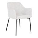 LOANA - Lot de 2 Fauteuils de Table Tissu Bouclé Blanc Chiné Pieds Métal Noir