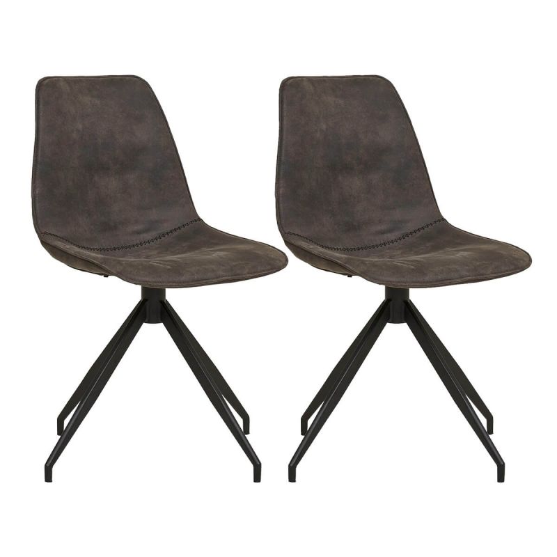 JACOB - Lot de 2 Chaises Tissu Microfibre Gris foncé Pied Pivotant Métal Noir