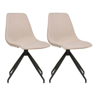 JACOB - Lot de 2 Chaises Tissu Beige Chiné Pied Pivotant Métal Noir