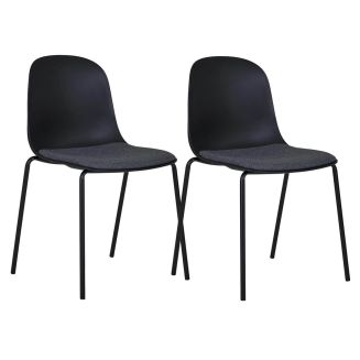 LENA - Lot de 2 Chaises Coque Polyester et Pieds Métal Noir Assise Mousse et Tissu