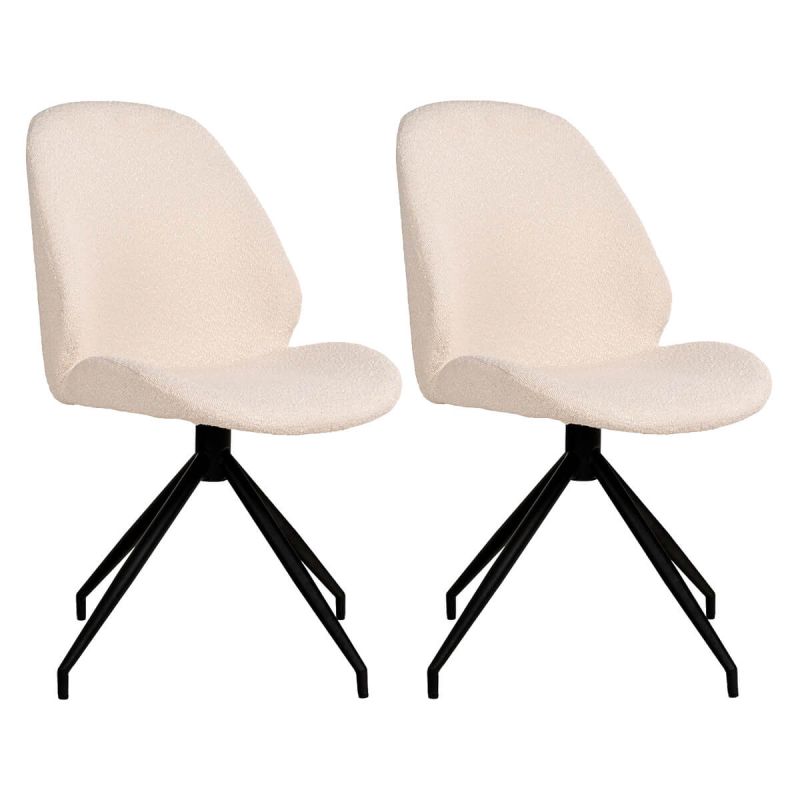 GAYA - Lot de 2 Chaises Incurvées Pivotantes Tissu Chiné Ivoire