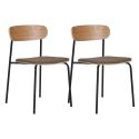 ESTELLE - Lot de 2 Chaises Dossier en Frêne Assise Tissu Pieds Métal Noir