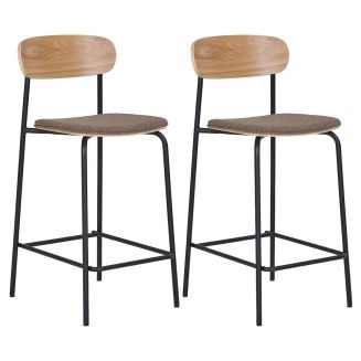 ESTELLE - Lot de 2 Chaises Hautes Dossier en Frêne Assise Pieds Métal Noir