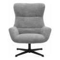 BORIS - Fauteuil Tissu Peluche Gris Pied Pivotant Métal Noir