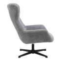 BORIS - Fauteuil Tissu Peluche Gris Pied Pivotant Métal Noir