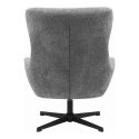 BORIS - Fauteuil Tissu Peluche Gris Pied Pivotant Métal Noir