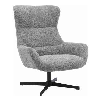 BORIS - Fauteuil Tissu Peluche Gris Pied Pivotant Métal Noir