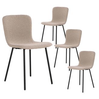 LASLO - Lot de 4 Chaises Tissu Bouclé Beige Pieds Métal Noir