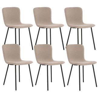 LASLO - Lot de 6 Chaises Tissu Bouclé Beige Pieds Métal Noir