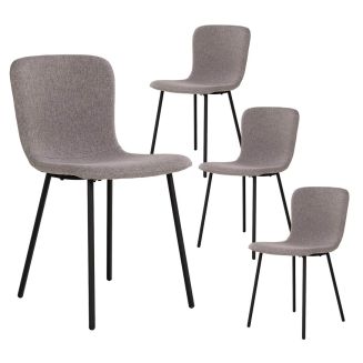 LASLO - Lot de 4 Chaises Tissu Bouclé Gris Pieds Métal Noir