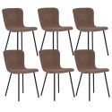 LASLO - Lot de 6 Chaises Tissu Bouclé Marron Pieds Métal Noir