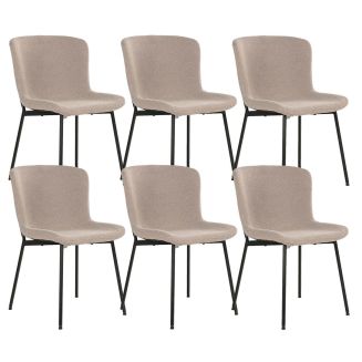 LESLI - Lot de 6 Chaises Tissu Bouclé Beige Pieds Métal Noir