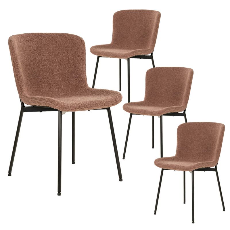 LESLI - Lot de 4 Chaises Tissu Bouclé Cuivre Pieds Métal Noir