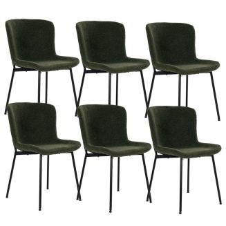 LESLI - Lot de 6 Chaises Tissu Bouclé Vert foncé Pieds Métal Noir