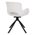 HERMOS - Lot de 4 Fauteuils de Table Tissu Bouclé Blanc Pied Pivotant Métal Noir