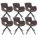 HERMOS - Lot de 6 Fauteuils de Table Tissu Bouclé Taupe Pied Pivotant Métal Noir