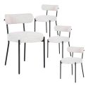 LOANA - Lot de 4 Chaises Tissu Bouclé Blanc Chiné Dossier et Pieds Métal Noir