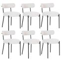 LOANA - Lot de 6 Chaises Tissu Bouclé Blanc Chiné Dossier et Pieds Métal Noir