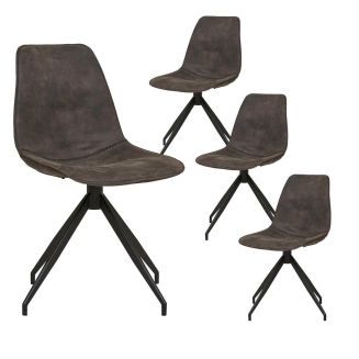 JACOB - Lot de 4 Chaises Tissu Microfibre Gris foncé Pied Pivotant Métal Noir