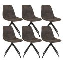 JACOB - Lot de 6 Chaises Tissu Microfibre Gris foncé Pied Pivotant Métal Noir