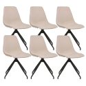 JACOB - Lot de 6 Chaises Tissu Beige Chiné Pied Pivotant Métal Noir