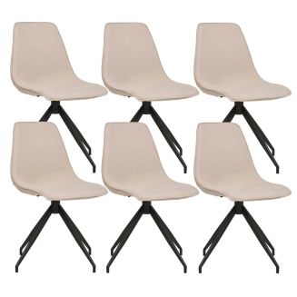 JACOB - Lot de 6 Chaises Tissu Beige Chiné Pied Pivotant Métal Noir