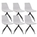 JACOB - Lot de 6 Chaises Tissu Bouclé Blanc Chiné Pied Pivotant Métal Noir