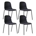 LENA - Lot de 4 Chaises Coque Polyester et Pieds Métal Noir Assise Mousse et Tissu