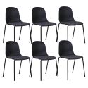 LENA - Lot de 6 Chaises Coque Polyester et Pieds Métal Noir Assise Mousse et Tissu