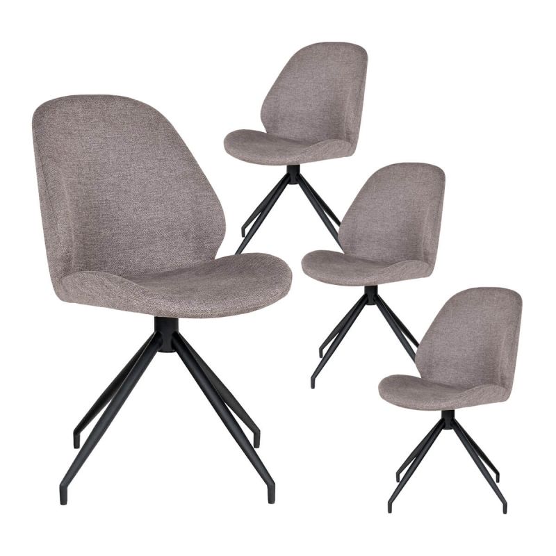 GAYA - Lot de 4 Chaises Incurvées Pivotantes Tissu Chiné Taupe