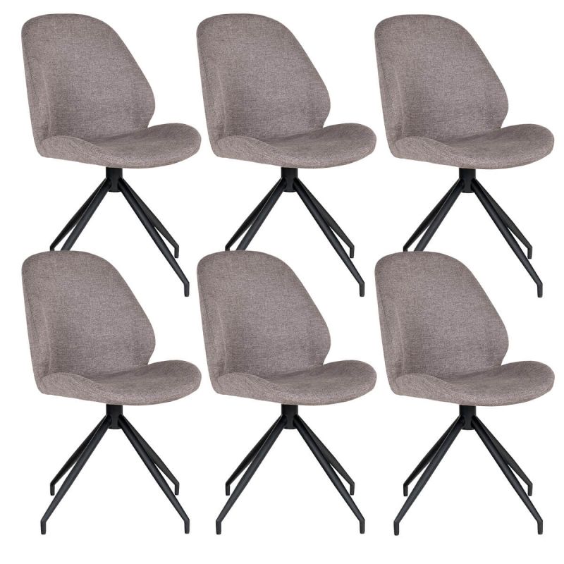 GAYA - Lot de 6 Chaises Incurvées Pivotantes Tissu Chiné Taupe