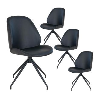 GAYA - Lot de 4 Chaises Incurvées Pivotantes Simili Noir