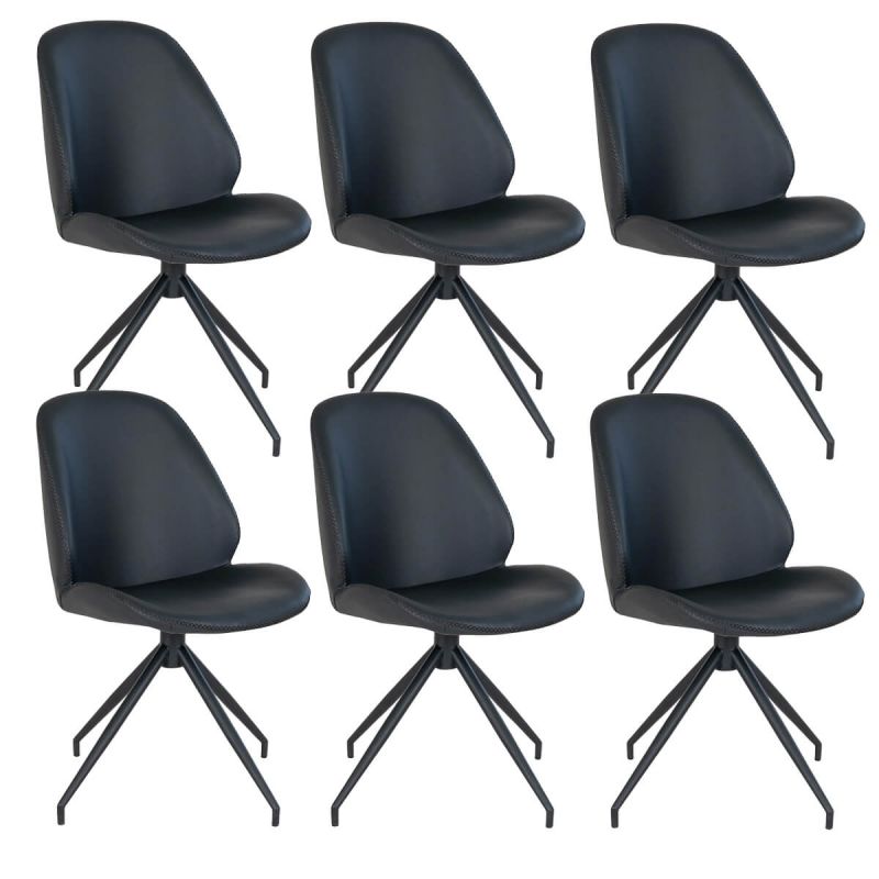 GAYA - Lot de 6 Chaises Incurvées Pivotantes Simili Noir