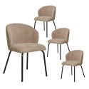 DALIDA -Lot de 4 Chaises Incurvées Tissu Bouclé Beige Pieds Métal Noir