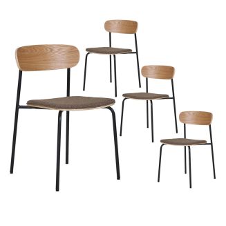 ESTELLE - Lot de 4 Chaises Dossier en Frêne Assise Tissu Pieds Métal Noir