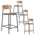 ESTELLE - Lot de 4 Chaises Hautes Dossier en Frêne Assise Pieds Métal Noir