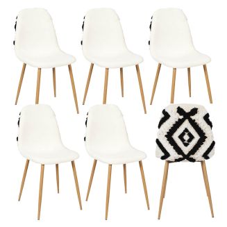 WAP - Lot de 6 Chaises Blanches et Noires Pieds Effet Bois