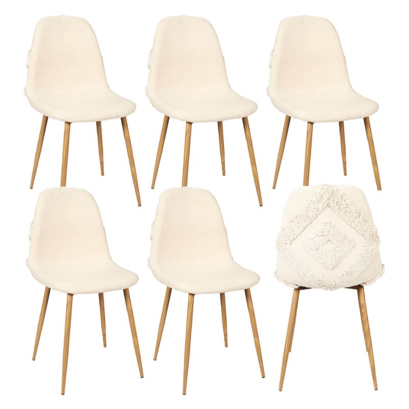 WAP - Lot de 6 Chaises Blanches à Motifs Pieds Effet Bois