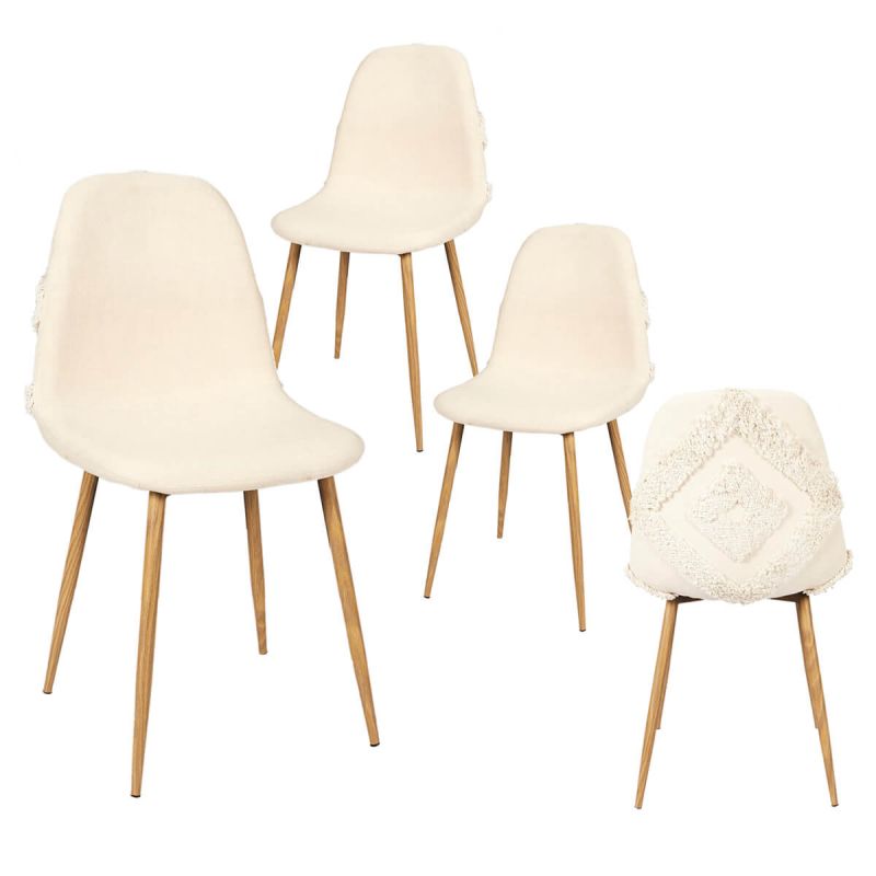 WAP - Lot de 4 Chaises Blanches à Motifs Pieds Effet Bois