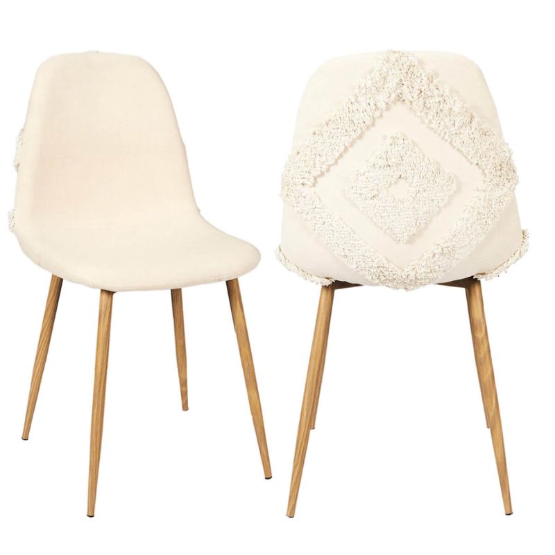 WAP - Lot de 2 Chaises Blanches à Motifs Pieds Effet Bois