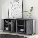 PIRALIA - Buffet 4 Portes Aspect Marbre Gris Anthracite